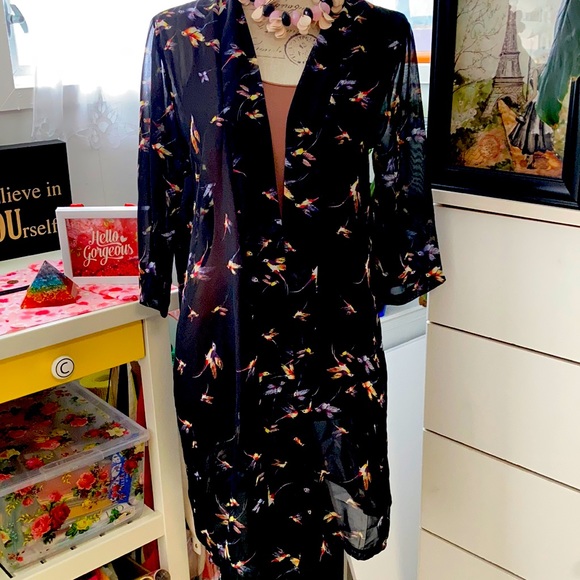 Sheer hummingbird print cover up/topper. - Picture 1 of 3